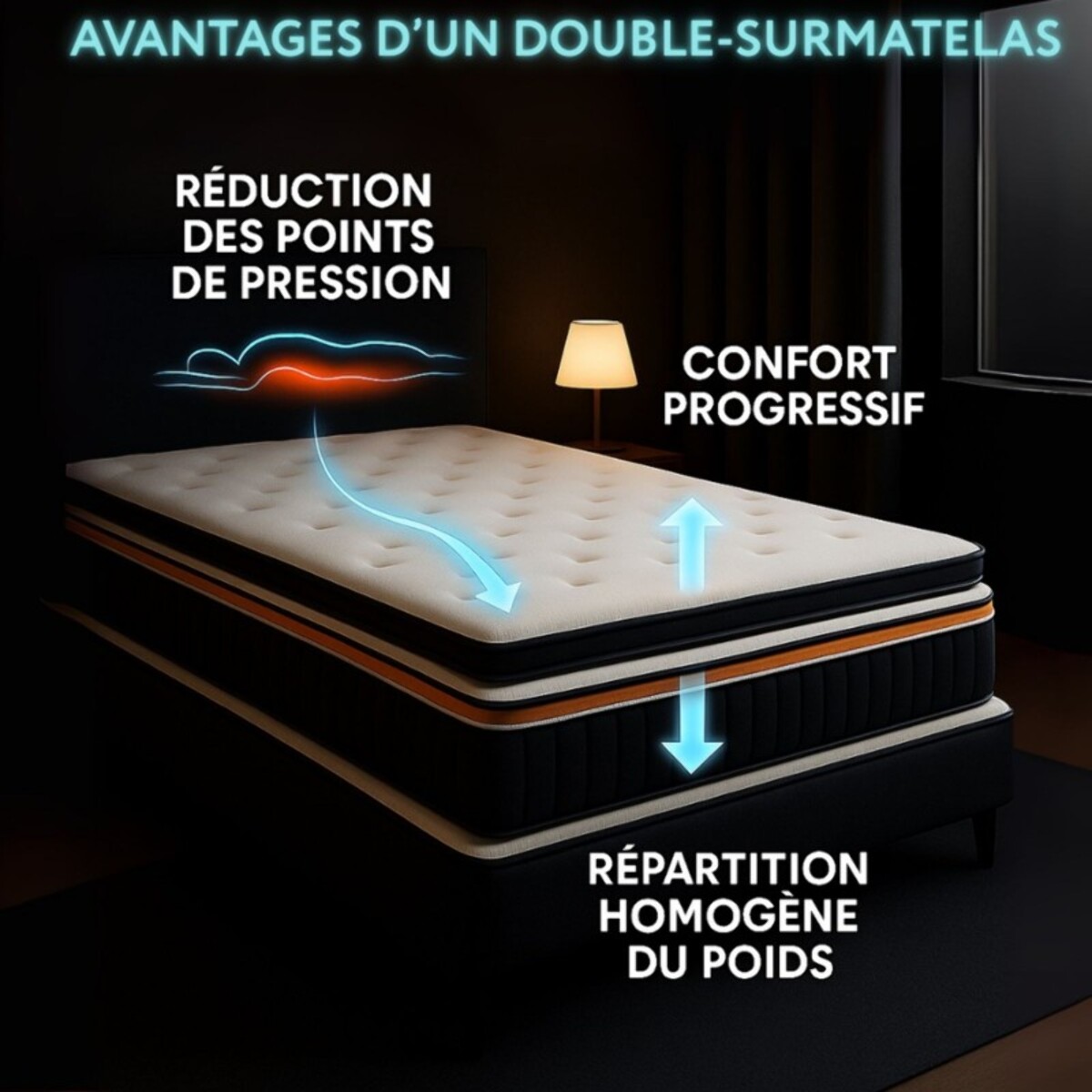 Matelas Epais | Double surmatelas et Mémoire de forme | 25 cm | innovant et visionnaire