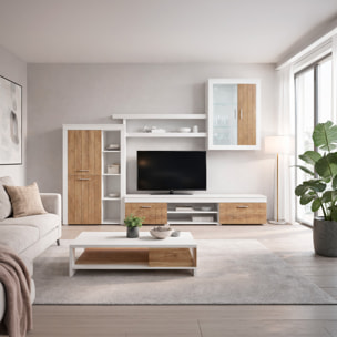 Parete Attrezzata Da Soggiorno Salotto Moderna Con Ante Mensole Vani A Giorno Vetrinetta Mobile TV Design Moderno 293 x 193 x 50 Cm Bianco E Noce