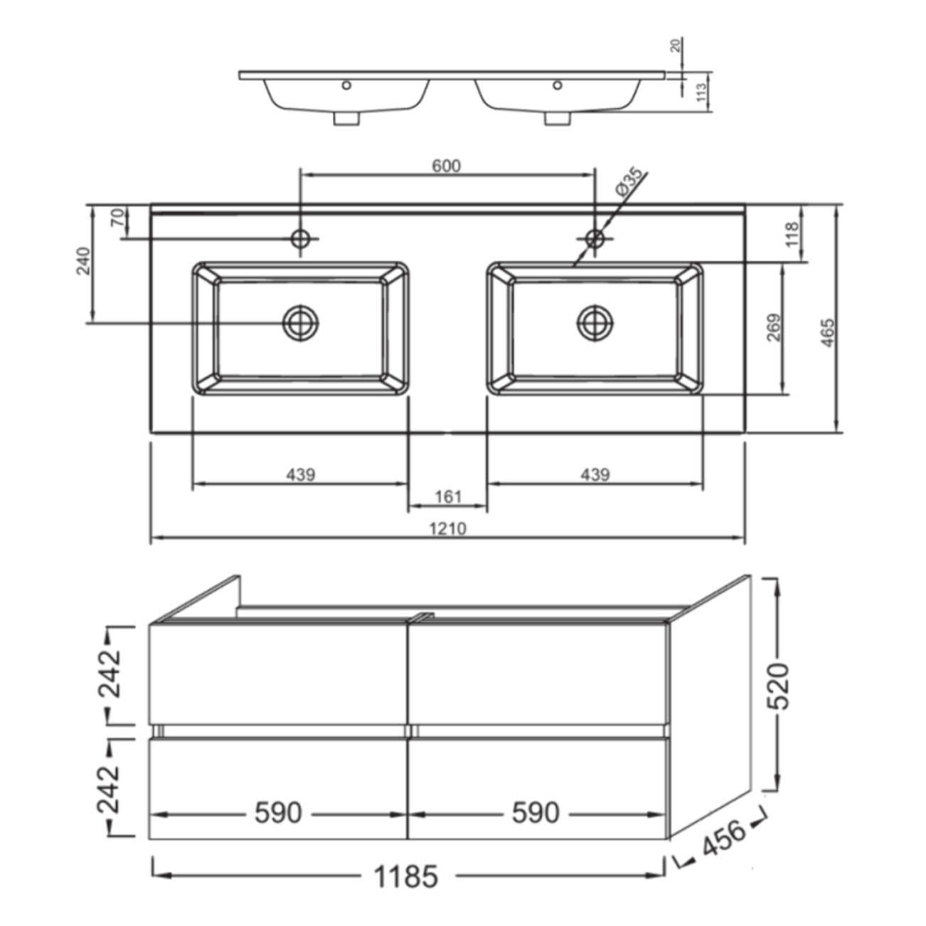 Meuble double vasque 120 cm Tolbiac chêne + miroir led