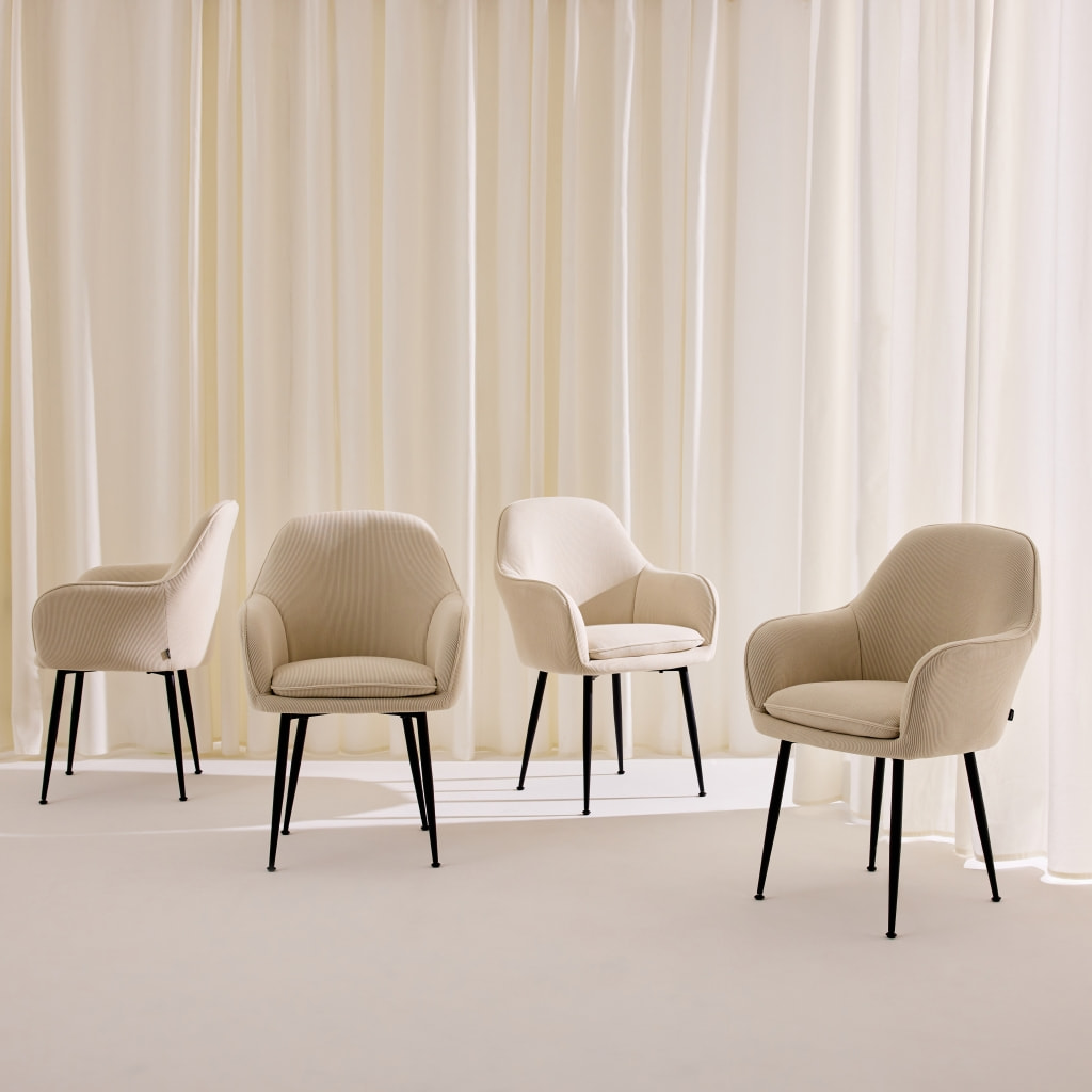 Fauteuil velours côtelé et pieds métal (lot de 4) SHELLA