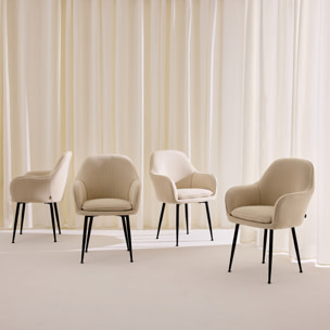 Fauteuil velours côtelé et pieds métal (lot de 4) SHELLA