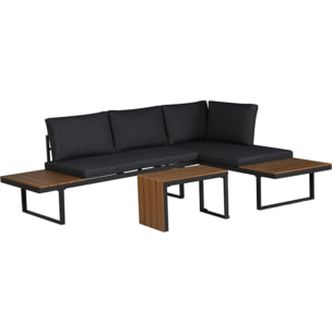 Salon de jardin canapé d'angle modulable décor imitation bois "Sylva" - 4 places - Gris