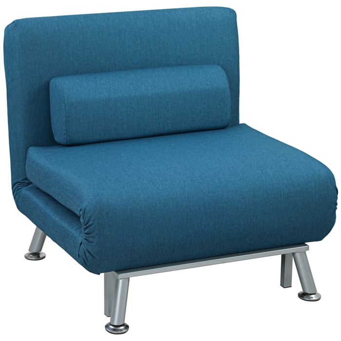Fauteuil convertible 3 en 1 chauffeuse lit avec coussin bleu canard