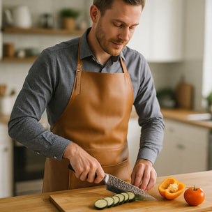 Honoré - Tablier en cuir de veau couleur Tabac