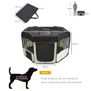 Parque Mascota Plegable de Oxford 120x48x58cm Negro y Crema