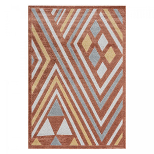 Tapis Koco géométrique, orange jaune et beige