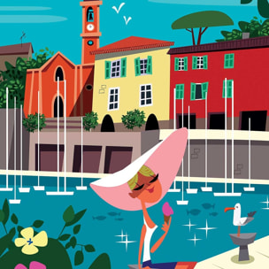 Poster du cap ferrat Affiche + cadre en bois - Chêne