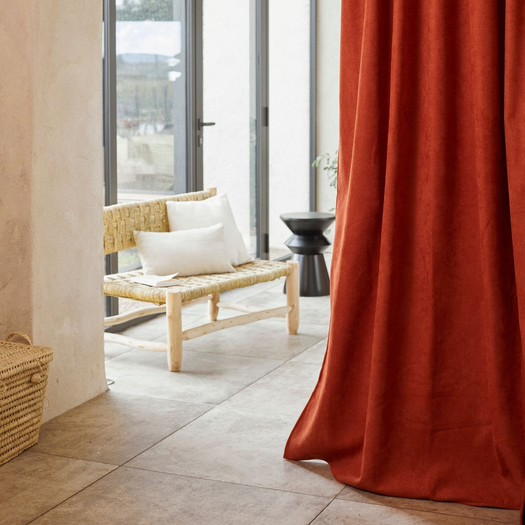 Rideau thermique phonique et semi occultant à galons fronceurs KONFOR - Terracotta