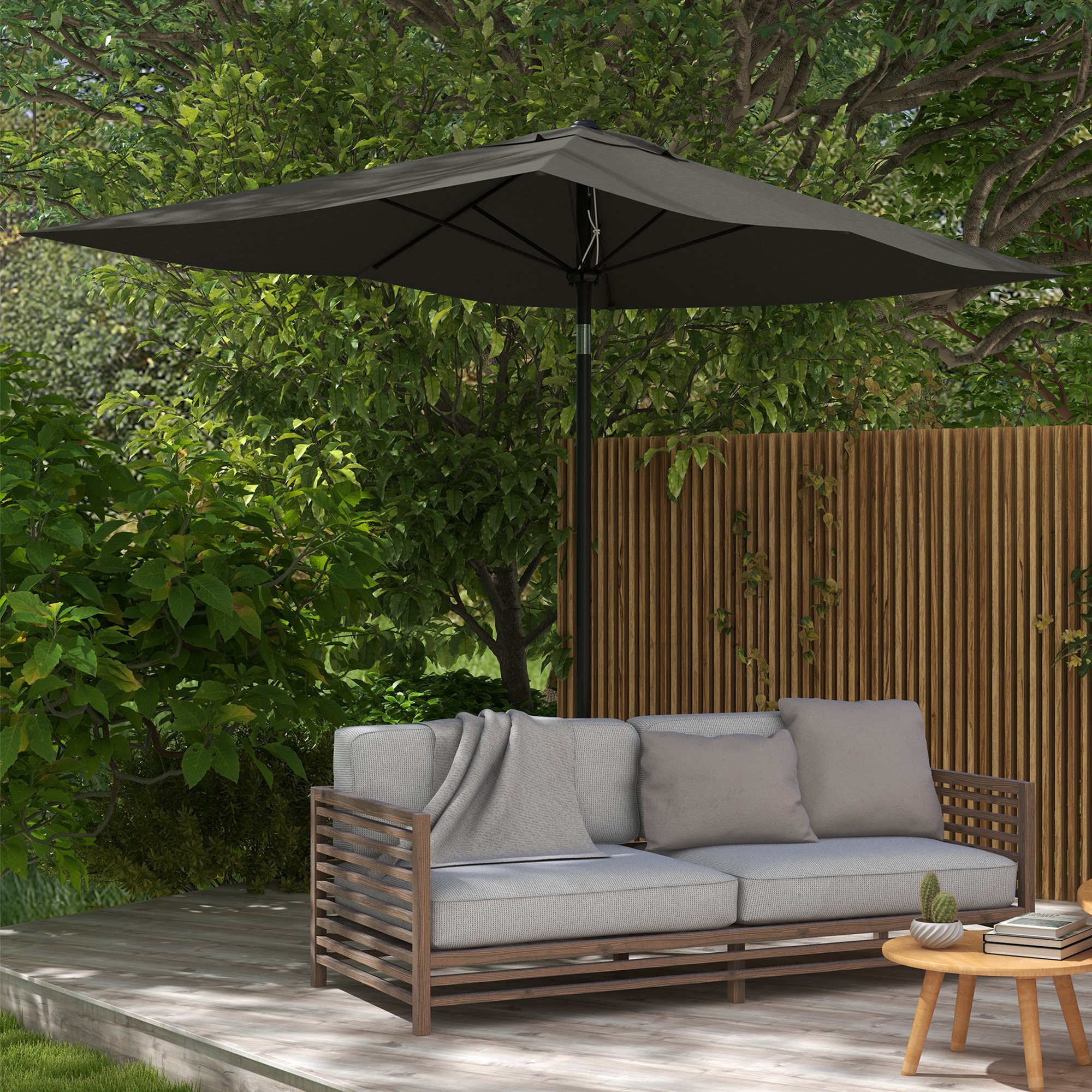 Outsunny Sombrilla de Jardín 300x200x248 cm Parasol de Terraza con 6 Varillas Apertura Manual Anti-UV y Ángulo Ajustable para Jardín Piscina Gris Oscuro