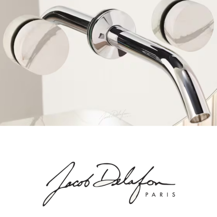 Miroir LED rond 3 trous + mélangeur lavabo encastré 3 trous Grands Boulevards marbre sculptural et chromé