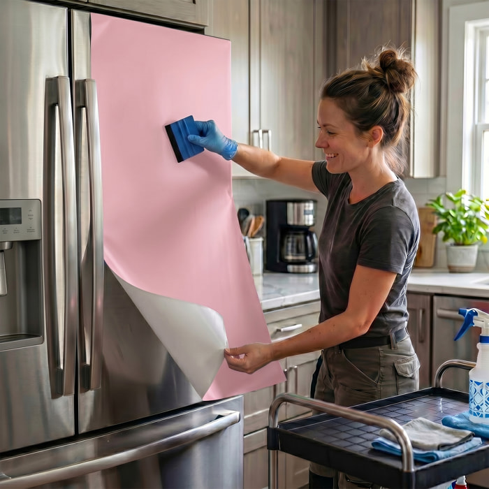 Rouleau adhésif décoratif Vinyle au Mètre - Rose poudre - Sticker Lavable Imperméable Mur Cuisine Meubles