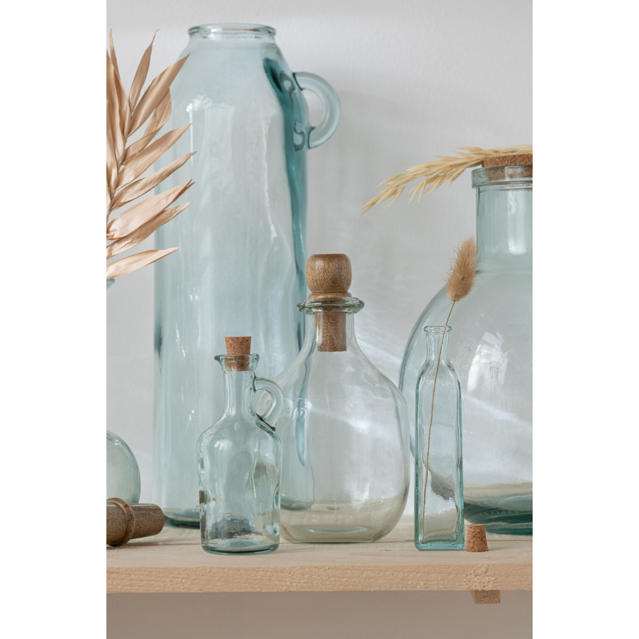 J-Line bouteille ovale - verre et bois - transparent