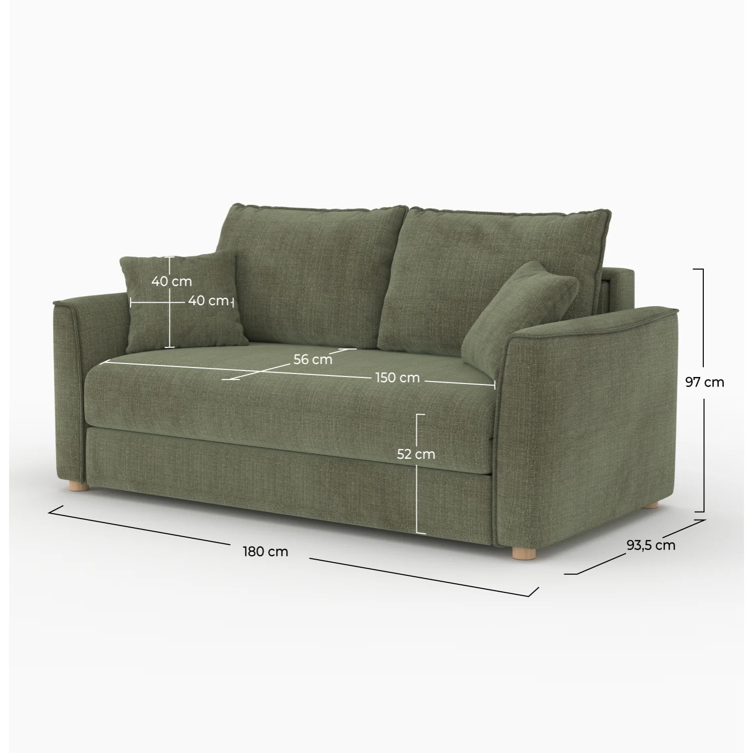 Canapé convertible 2 places en tissu texturé vert kaki - Olympe