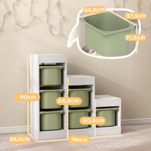 Rangement enfant - combinaison structure + bacs - coffre à jouet dim. 96L x 38l x 90H cm - blanc vert