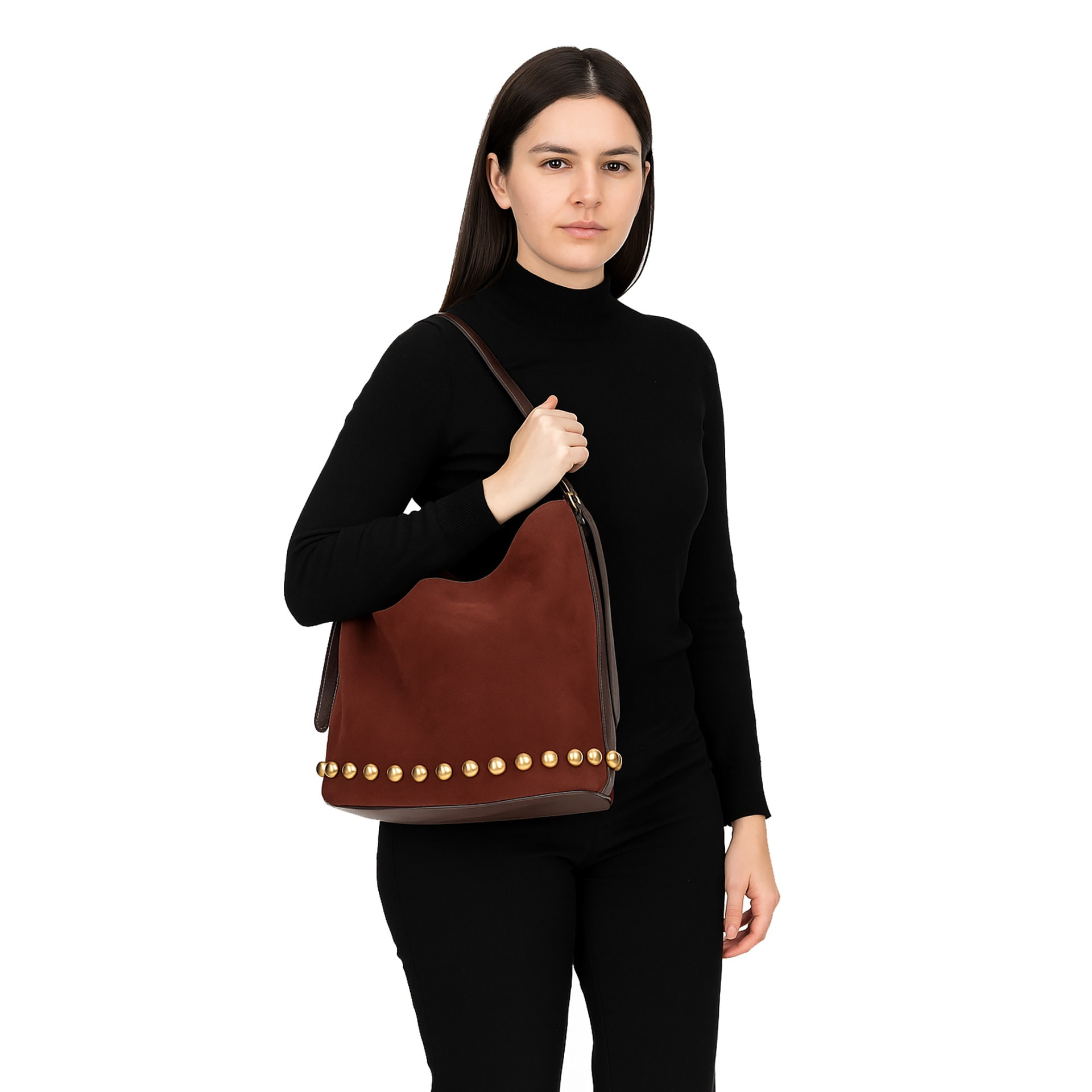 Borsa a spalla da donna Made in Italy - Modello Seraphina Plus - Pelle scamosciata - 31.0 x 31.0 x 15.0 cm