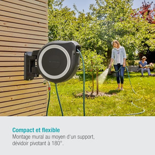 Dévidoir automatique mural RollUp M/L 25m Blanc - GARDENA - 18622-20