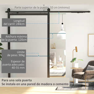 8FT/244cm Herrajes para Puerta Corredera con Amortiguador sin Perforación Kit de Accesorios para Puerta Corrediza con 2 Rieles para Granero Negro