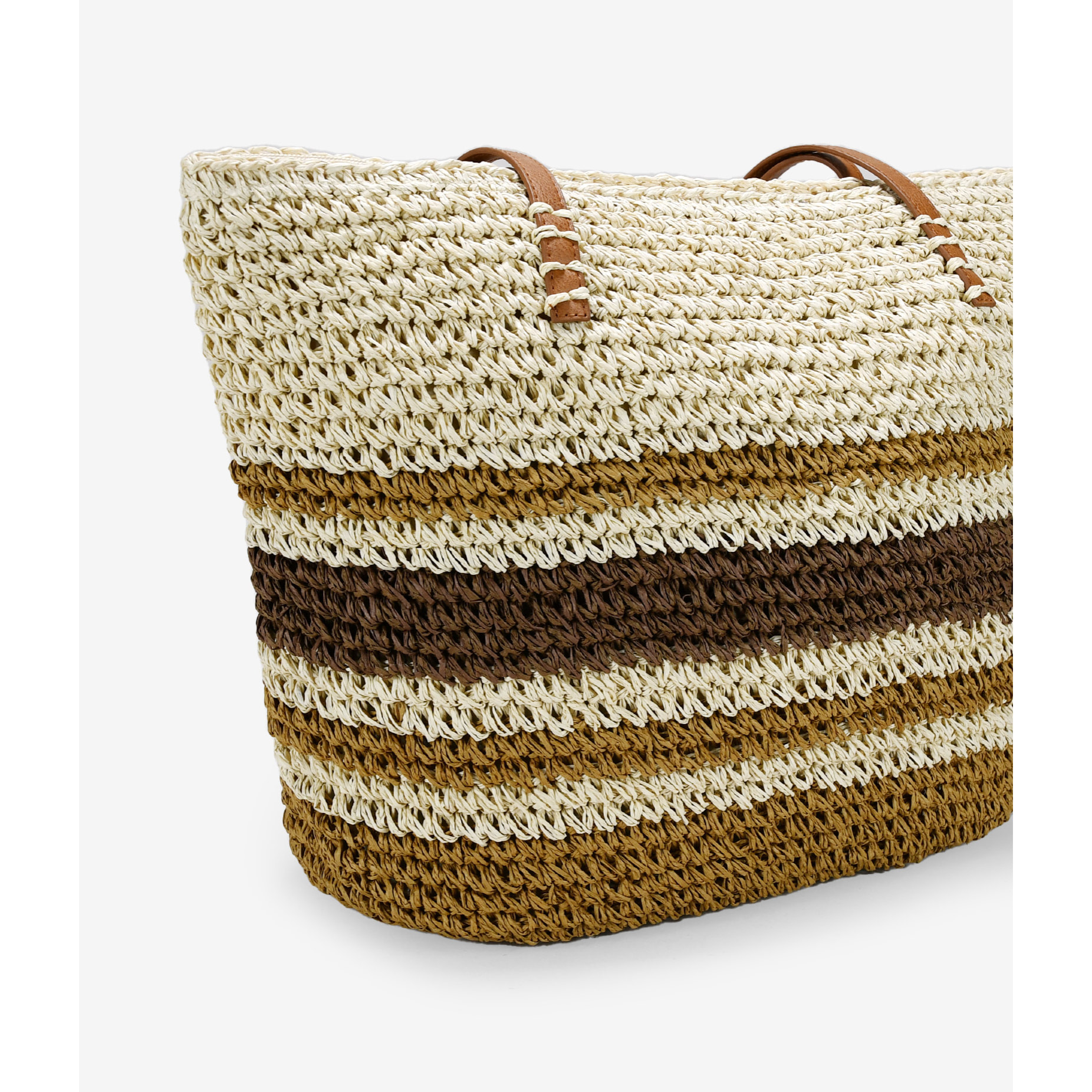 Bolso de playa marrón en rafia con rayas