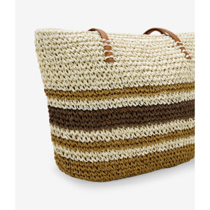 Bolso de playa marrón en rafia con rayas