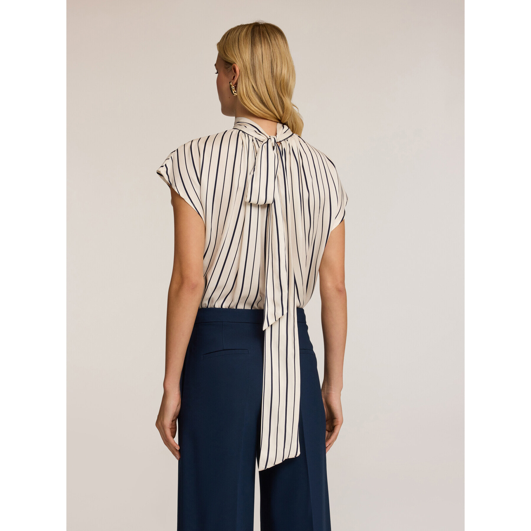 Motivi - Blusa over a righe con fiocco posteriore - Blu