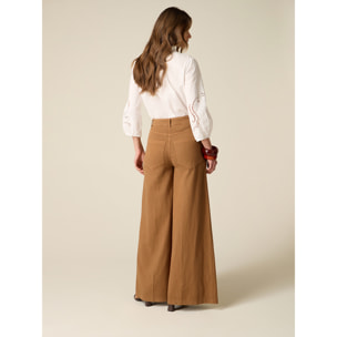Oltre - Pantaloni wide leg in cotone maltinto - Marrone