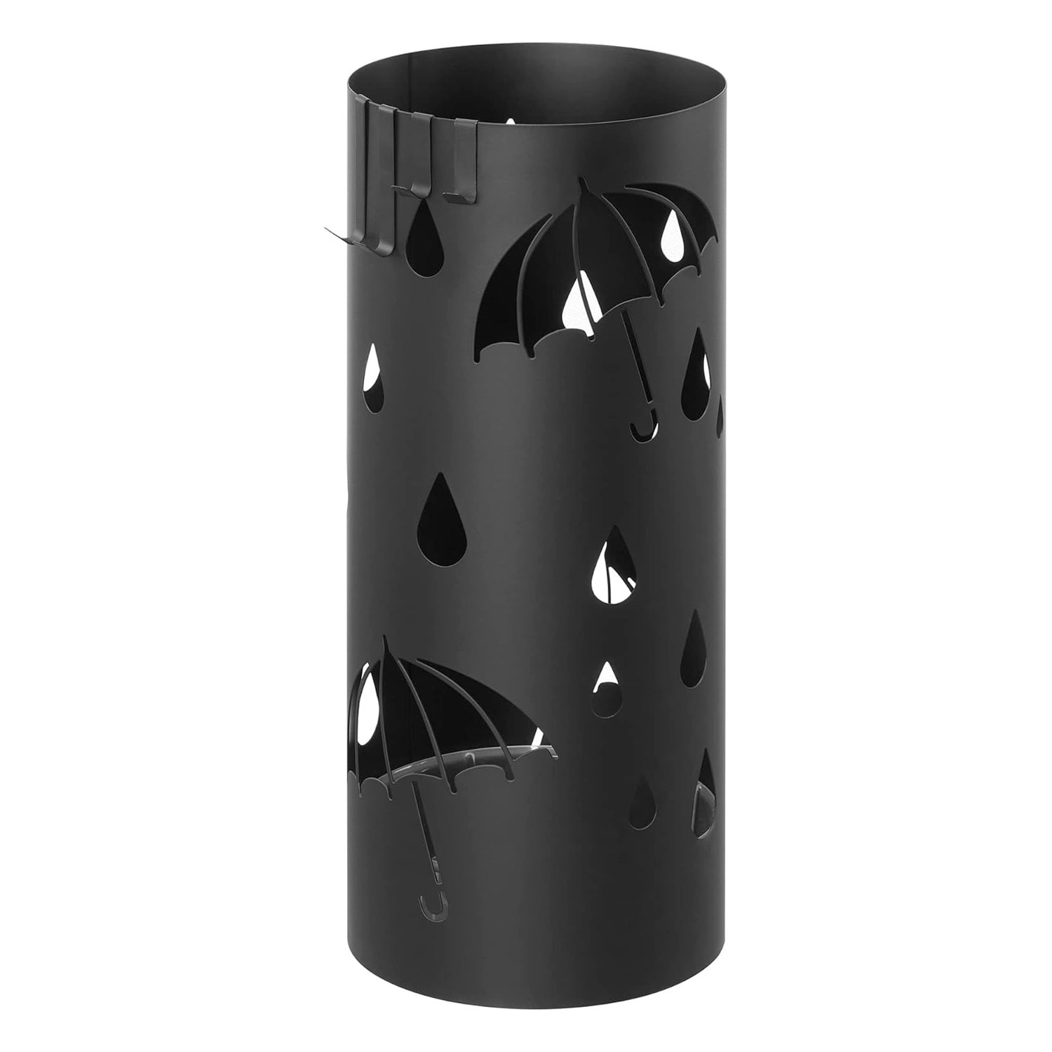 Portaombrelli Rotondo In Acciaio Zincato Con Vaschetta Scolapioggia E 4 Ganci Removibili Base Antiscivolo Design Moderno Ingresso 41 x 17 Cm Nero