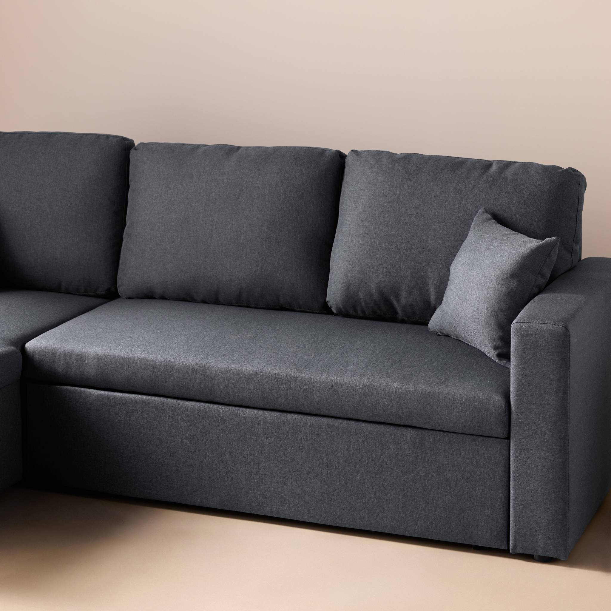 Canapé d'angle convertible réversible 3 places tissu avec coffre IDA