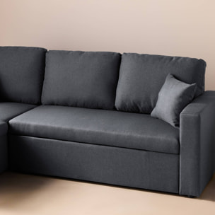 Canapé d'angle convertible réversible 3 places tissu avec coffre IDA