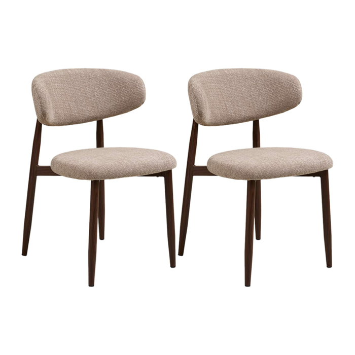 Eddie - lot de 2 chaises en tissu texturé - pieds en acier effet bois - Marron / Beige