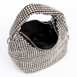 Baganza bolso de mano de fiesta con pedrería de circonitas grado 5A, diseño diamante efecto brillante.