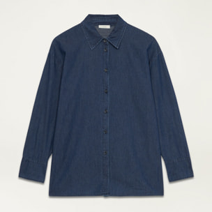 Oltre - Denim shirt with patterned insert - Azul