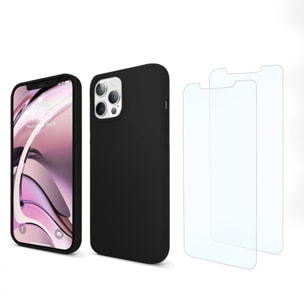 Coque iPhone 13 Pro Silicone liquide Noire + 2 Vitres en Verre trempé Protection écran Antichocs