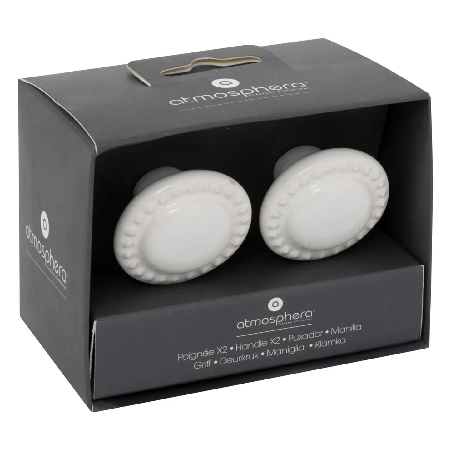 Boutons de meuble x2 "Barbara" en céramique & métal D4cm blanc