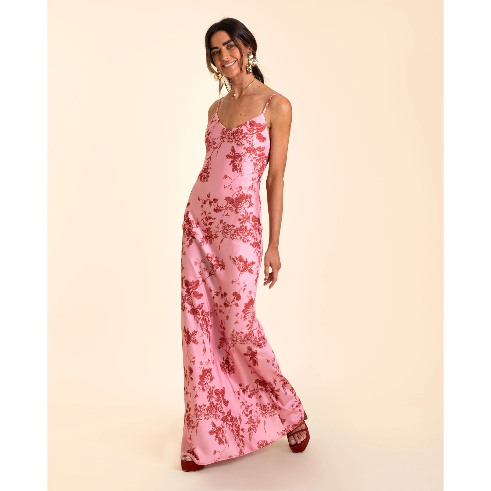 Vestido largo lencero con tirantes