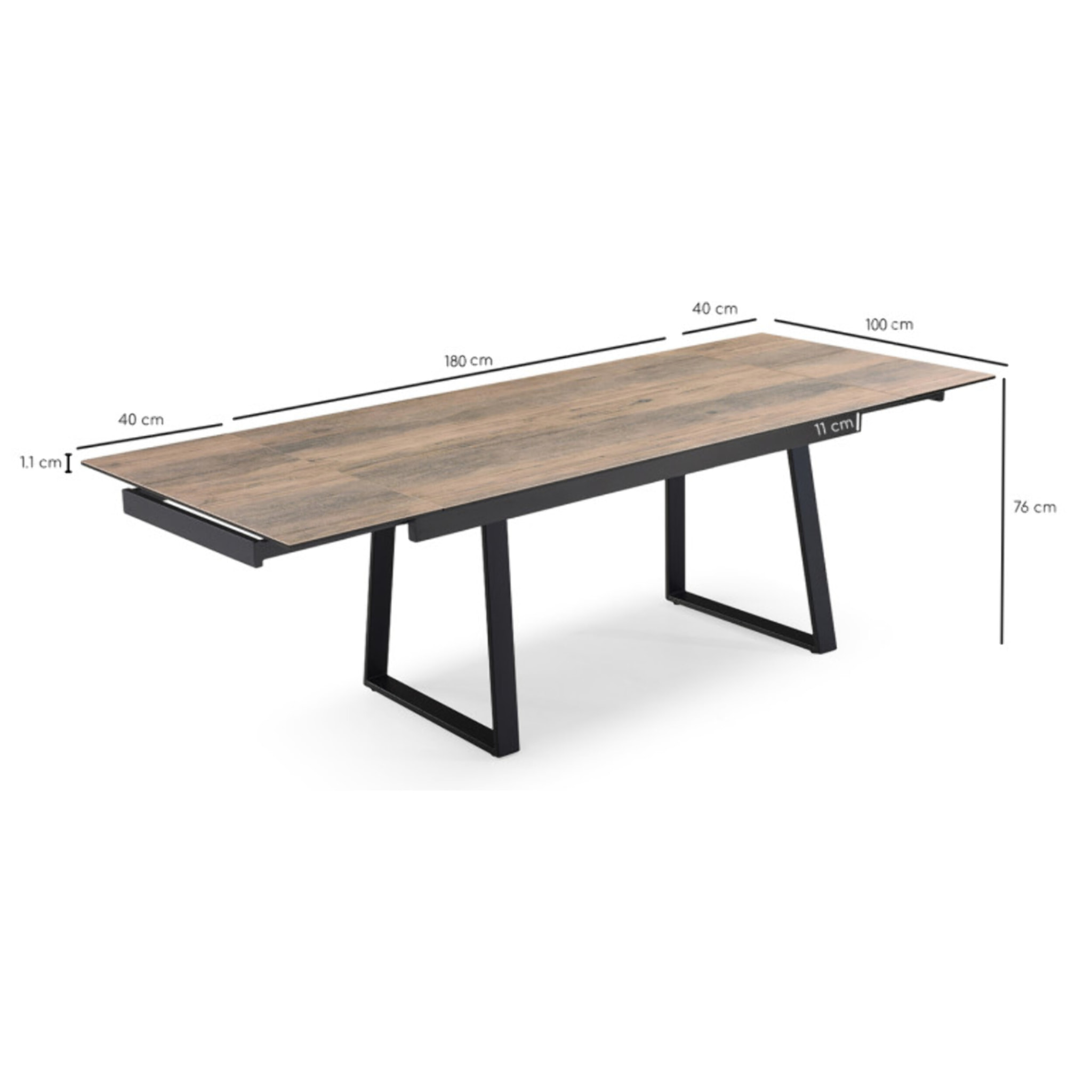 Table extensible céramique effet bois 180/260 cm pieds métal - UNIK