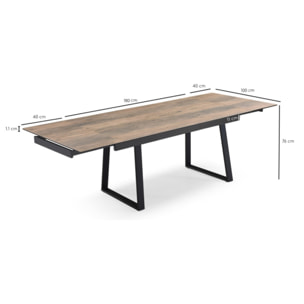 Table extensible céramique effet bois 180/260 cm pieds métal - UNIK