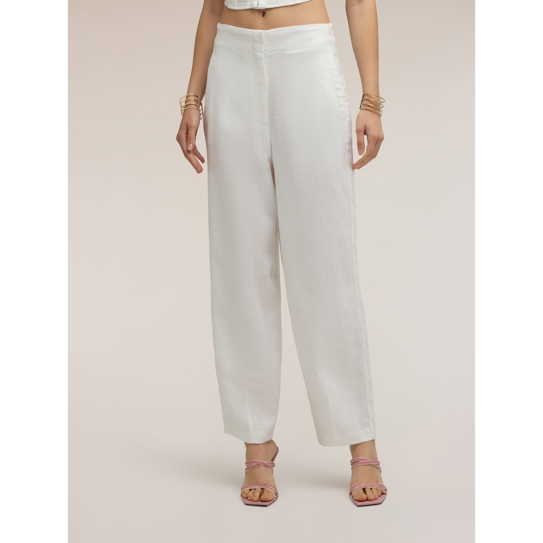 Motivi - Pantaloni con pince al fondo misto lino - Bianco