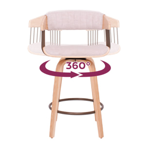 Colonia - Set 2 Sgabelli Imbottiti 49,5x92x37,5 cm Seduta Girevole in Legno Plywood e Tessuto Beige