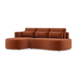Mahina - canapé d'angle gauche 4 places convertible avec coffre en velours côtelé - Terracotta