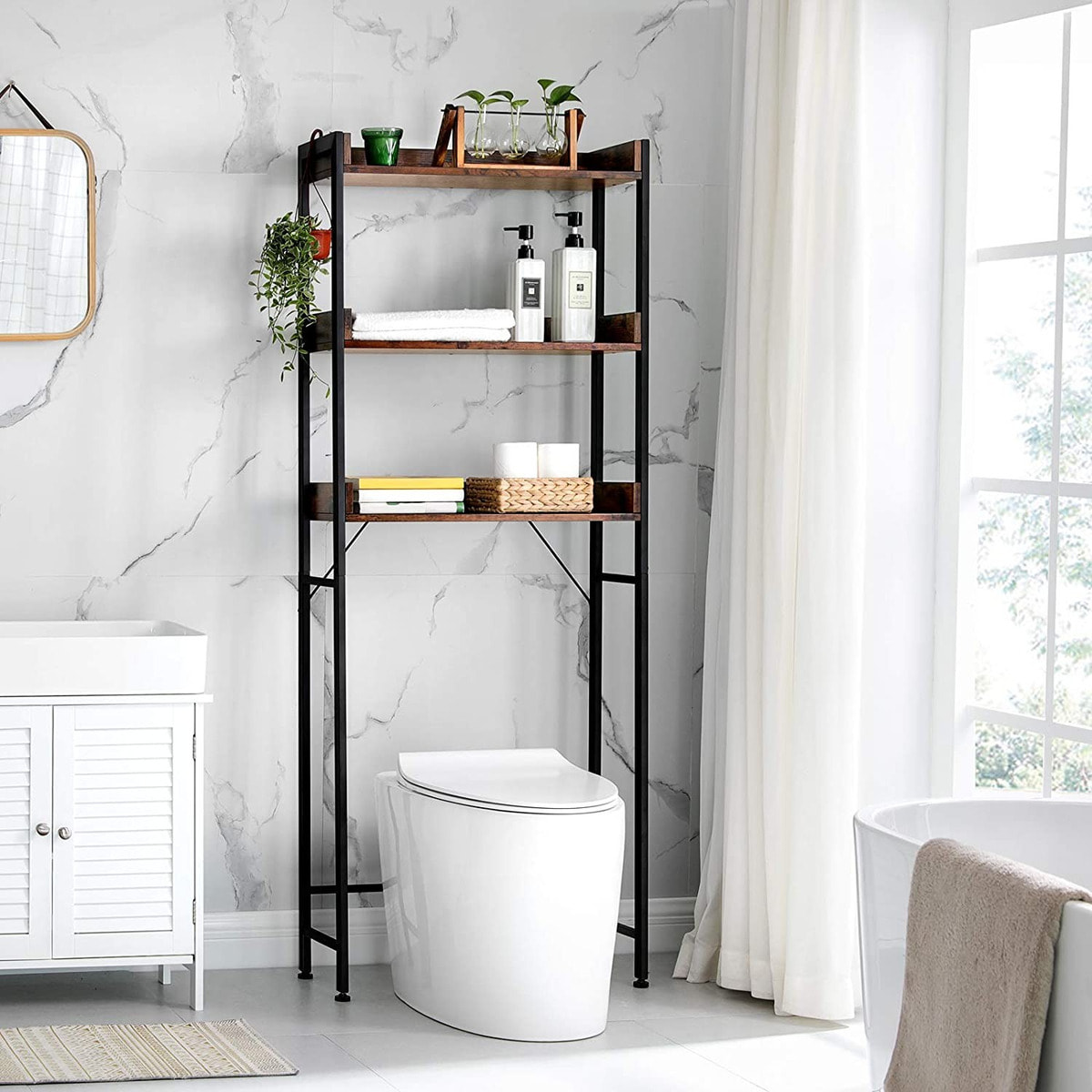 Scaffale bagno sopra WC stile industriale rustico BTS002B01V1