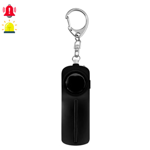 Alarma SOS personal con luz LED brillante y sonido de 130dB. 2 Pilas AAA incluidas y activación rápida por tirón de anilla.