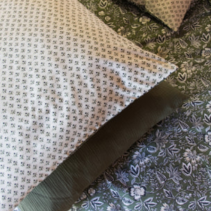 Parure de lit 3 pièces réversible motif floral - Kaki