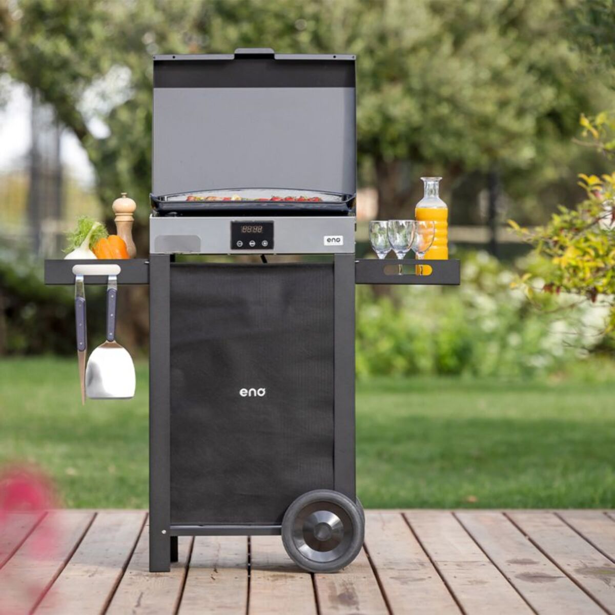 Plancha électrique ENO COMBO INITIAL 50 noir inox sur chariot, 48x38 cm