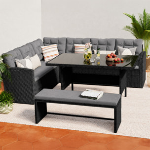 Salon de jardin 8 places en résine anthracite et coussins gris OSCAR