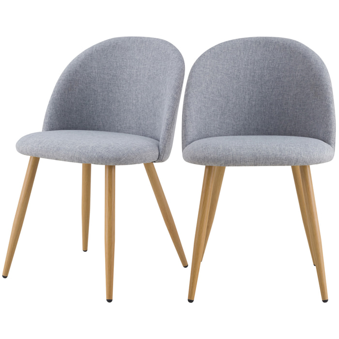 Lot de 2 chaises en tissu gris clair et pieds en métal - Cozy