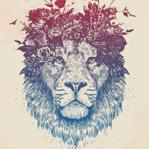 Affiche enfant lion aux fleurs  Affiche sous cadre bois