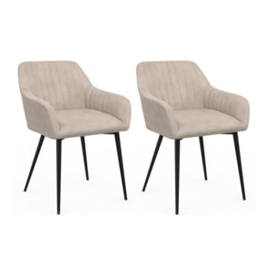 Chaises avec accoudoirs Ariana en velours et pieds métal - lot de 2 - Taupe