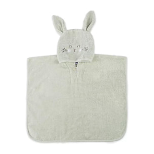 Poncho enfant pur coton 420 g/m² brodé vert Petit lapin vert d'eau