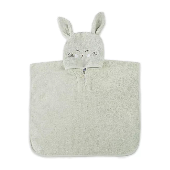 Poncho enfant pur coton 420 g/m² brodé vert Petit lapin vert d'eau