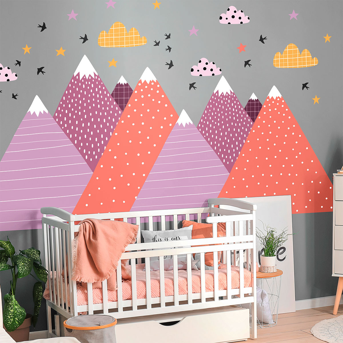 Stickers muraux enfants - Décoration chambre bébé - Autocollant Sticker mural géant enfant montagnes scandinaves JUMANKA